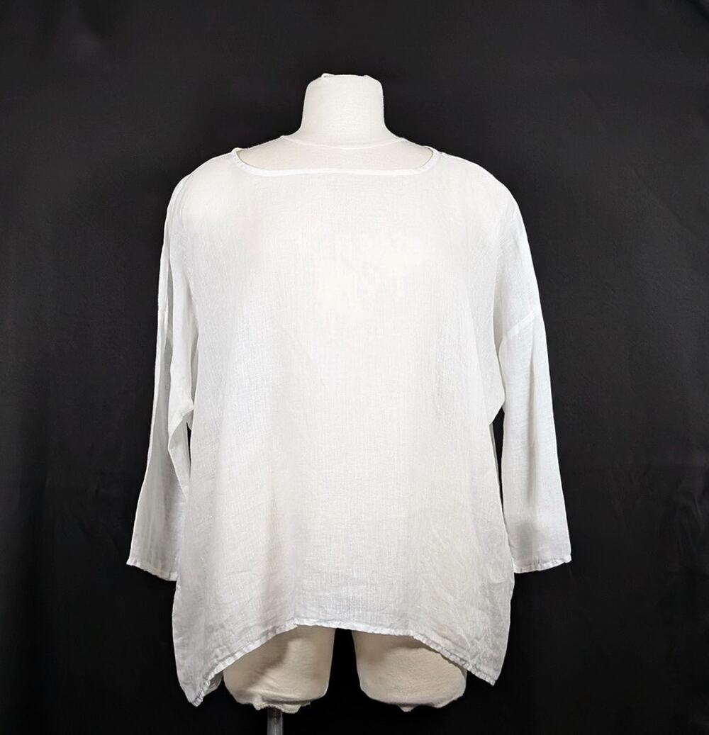 CP Shades Linen Top White Oversize Boxy Fit Lagenlook Women's Size M